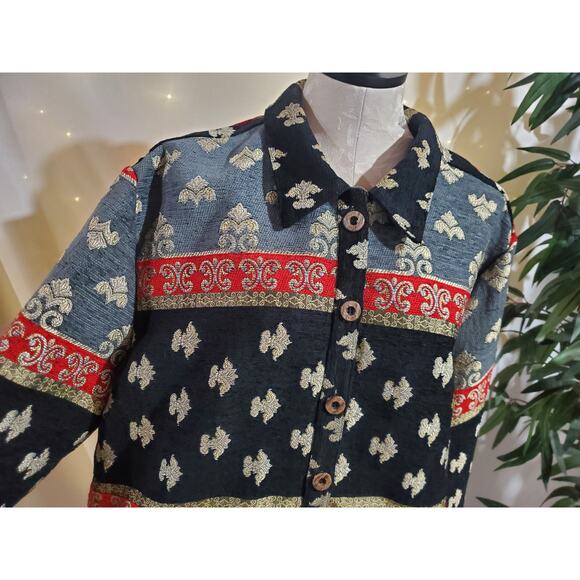Vtg Sag Harbor Embroidered Tapestry Brocade Button Jacket Plus Size 18 Woven - Picture 5 of 10